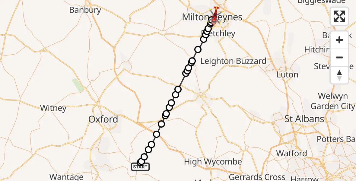 Flight route Air Ambulance Helicopter RAF Benson - Central Milton Keynes, 16 October 2026, 13:33