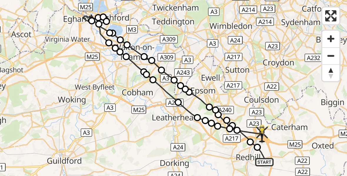 Flight route Police Helicopter Nutfield - Merstham, 16 October 2026, 13:42