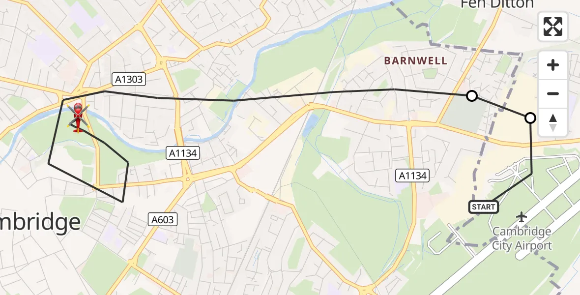 Flight route Air Ambulance Helicopter Cambridge City Airport - Cambridge, 16 October 2026, 14:01