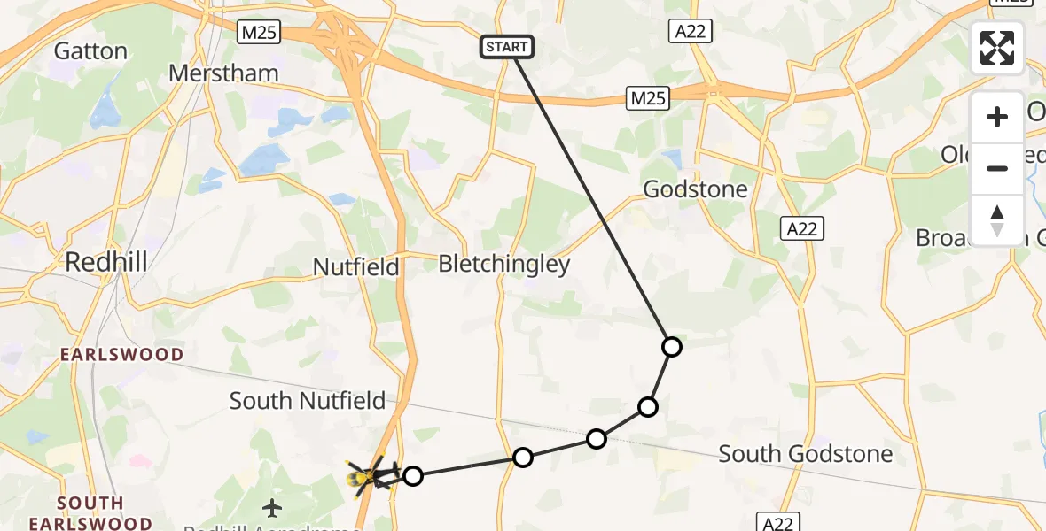 Flight route Police Helicopter Caterham - South Nutfield, 16 October 2026, 14:08