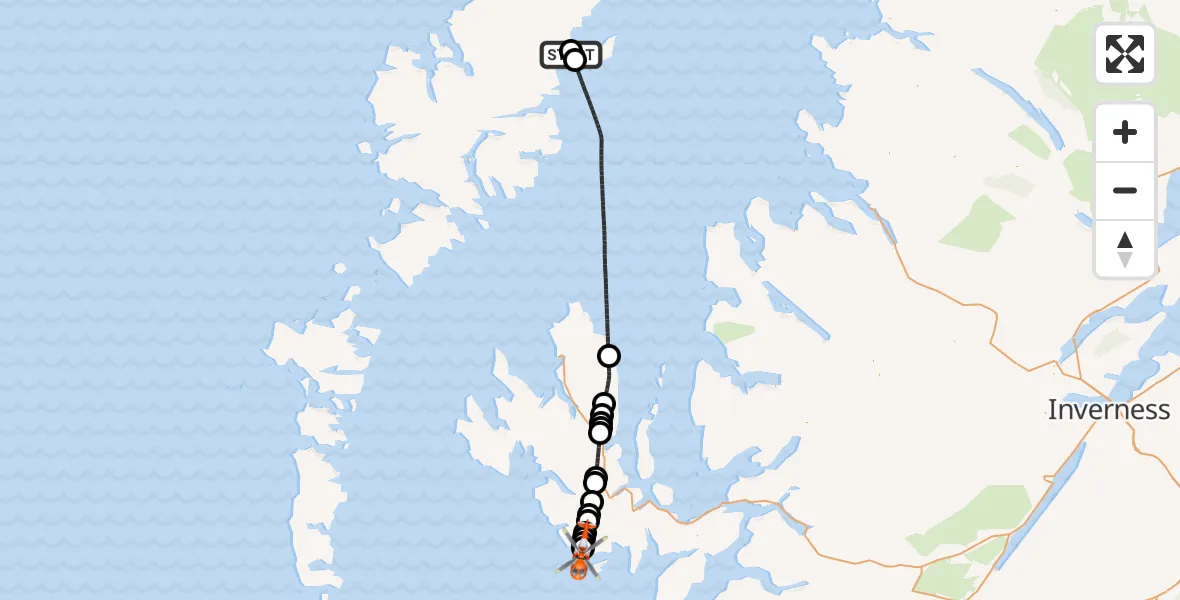 Flight route Coastguard Helicopter Stornoway Airport - Inner Seas, 16 October 2026, 14:13