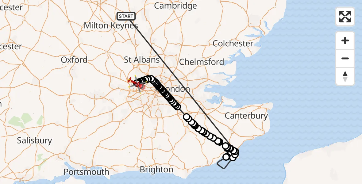 Flight route Air Ambulance Helicopter Stagsden - RAF Northolt, 16 October 2026, 14:35