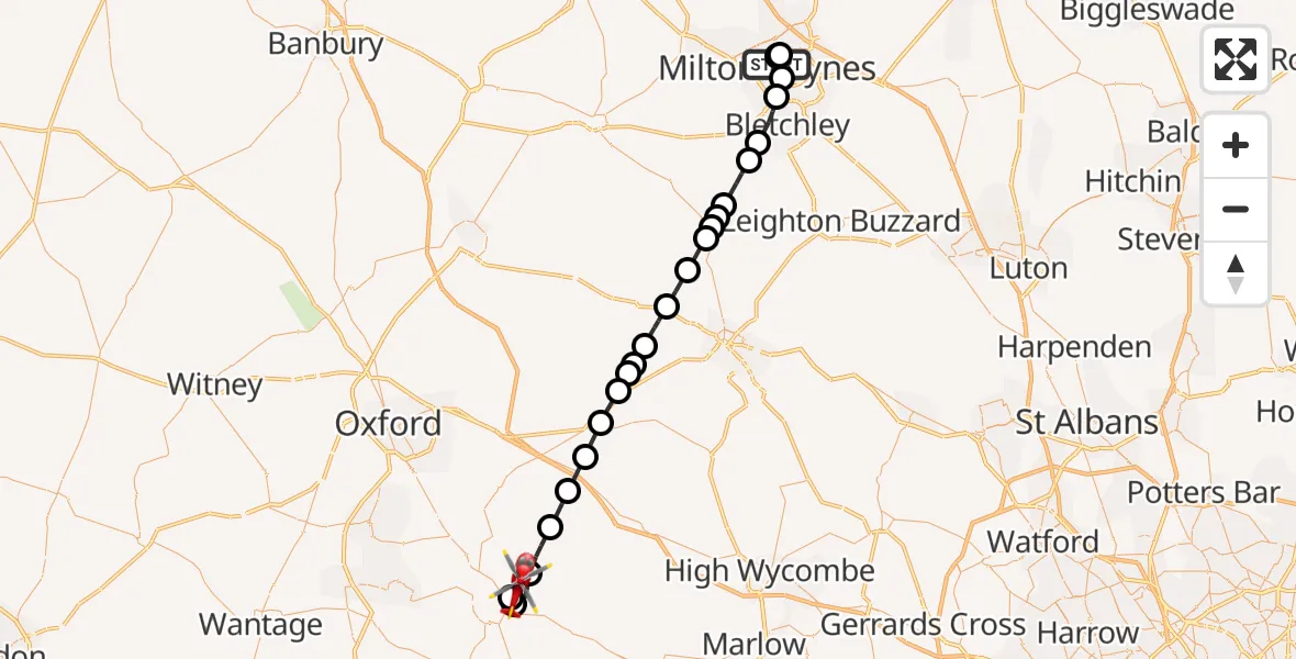 Flight route Air Ambulance Helicopter Central Milton Keynes - RAF Benson, 16 October 2026, 15:13