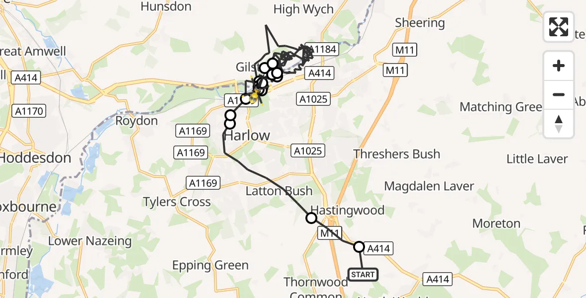 Flight route Police Helicopter North Weald Airfield - Gilston, 16 October 2026, 15:32