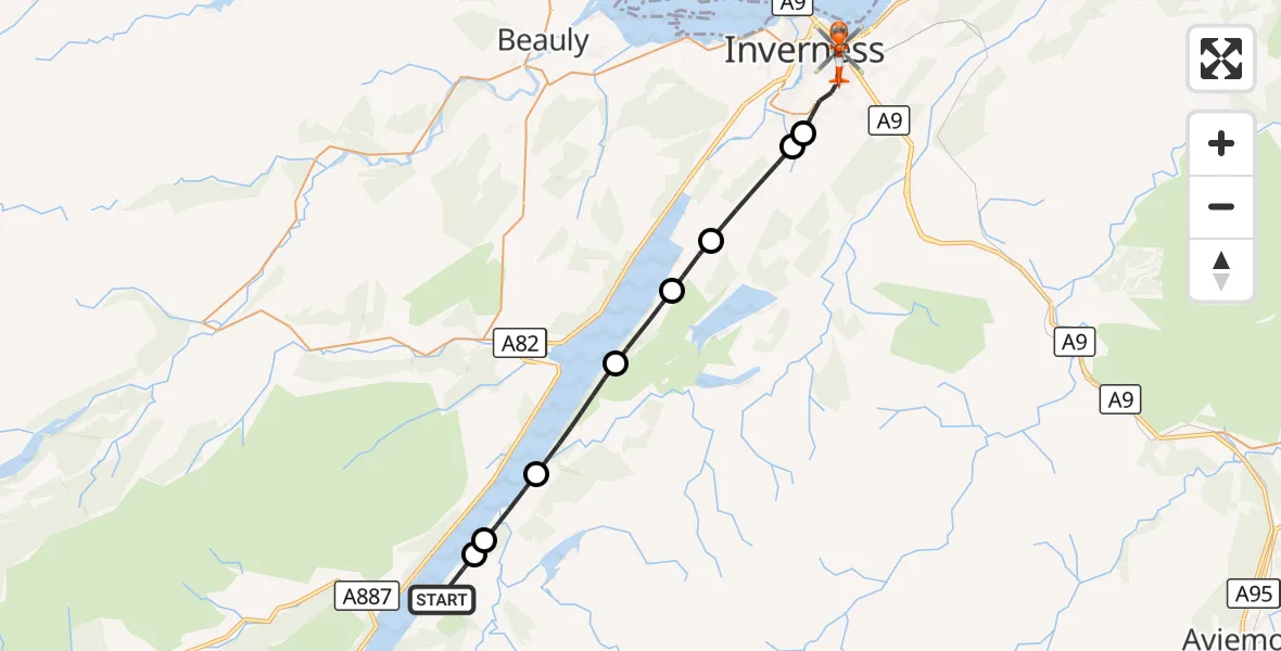 Flight route Coastguard Helicopter Highland - Inverness, 16 October 2026, 15:45