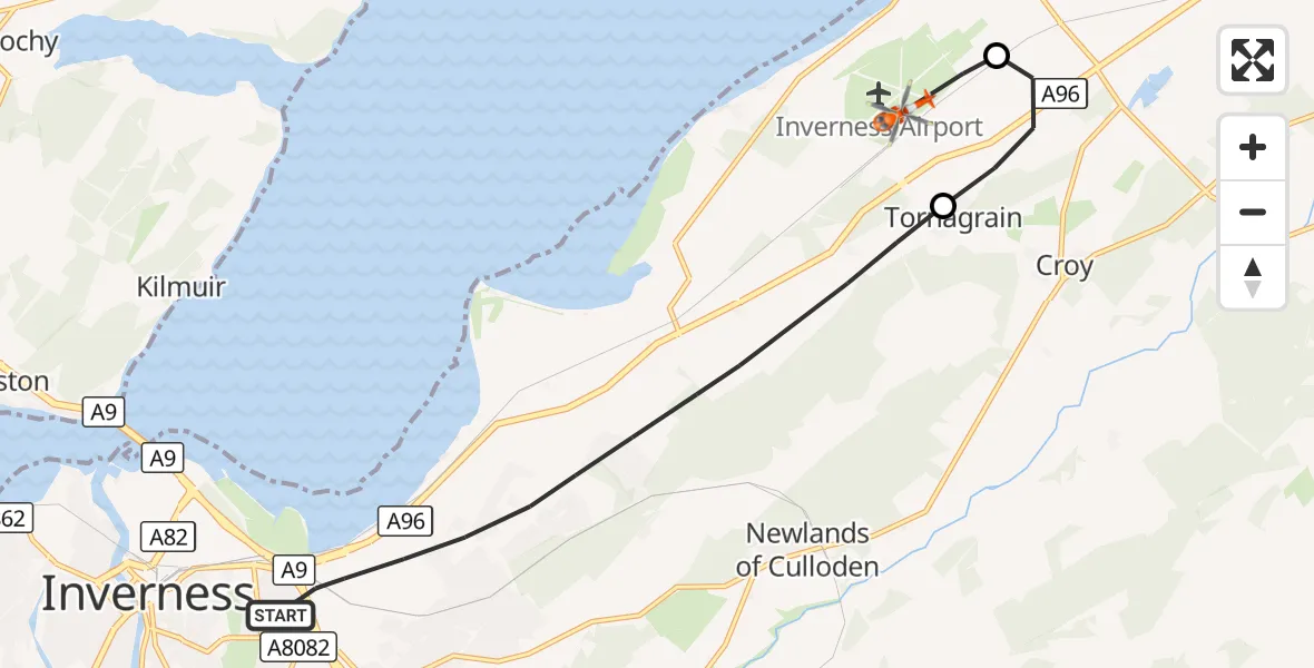 Flight route Coastguard Helicopter Inverness - Inverness Airport, 16 October 2026, 15:58
