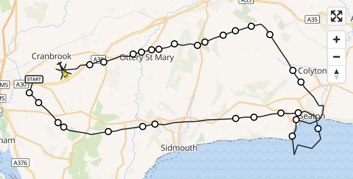 Flight route Police Helicopter Exeter International Airport - Rockbeare, 16 October 2026, 16:01