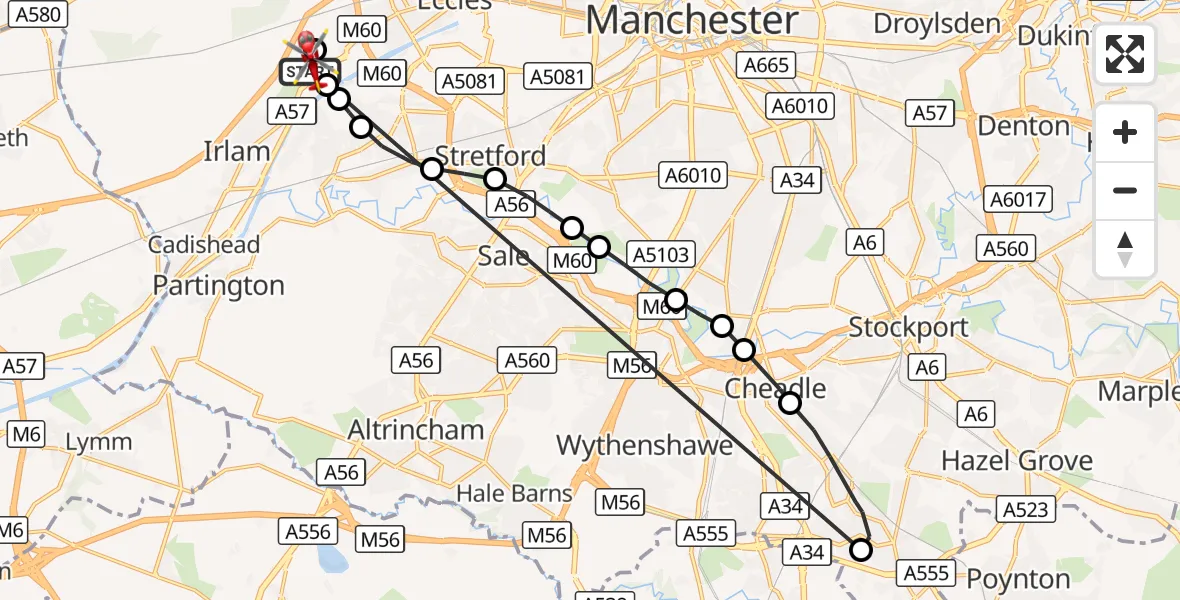 Flight route Air Ambulance Helicopter Manchester Barton Aerodrome - Manchester Barton Aerodrome, 16 October 2026, 16:12