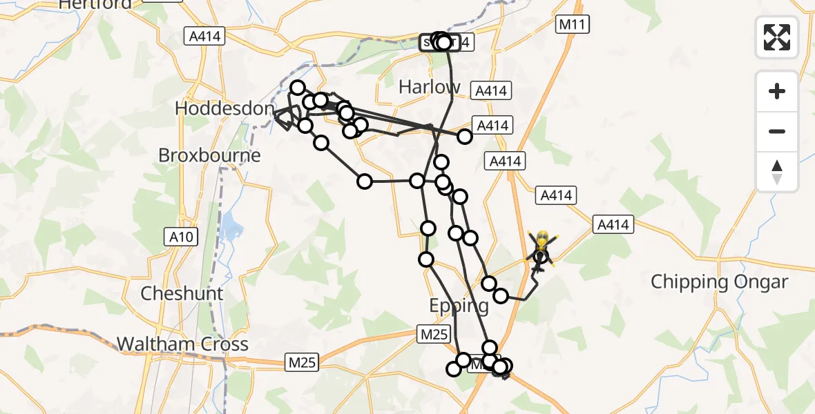 Flight route Police Helicopter Harlow - North Weald Airfield, 16 October 2026, 16:17
