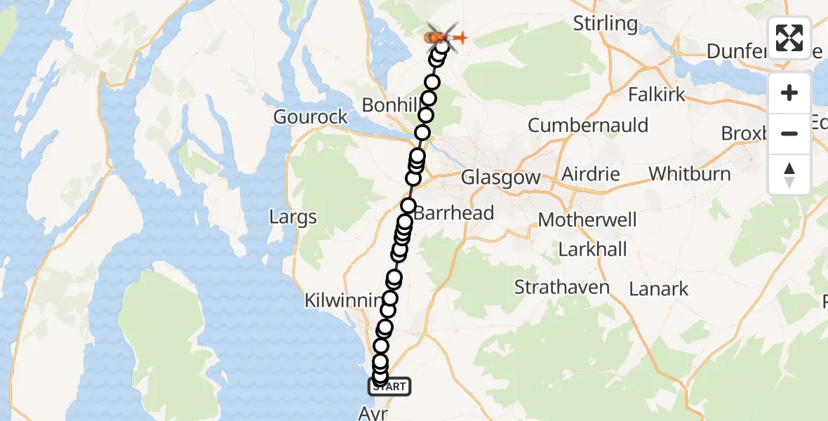 Flight route Coastguard Helicopter Glasgow Prestwick Airport - Stirling, 16 October 2026, 16:24