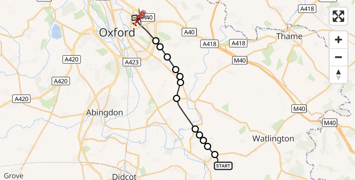 Flight route Air Ambulance Helicopter RAF Benson - Oxford, 16 October 2026, 16:26