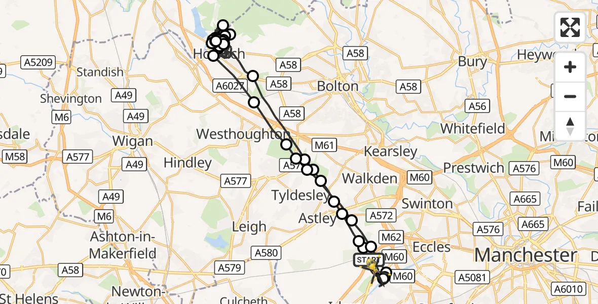 Flight route Police Helicopter Irlam - Manchester Barton Aerodrome, 16 October 2026, 16:29