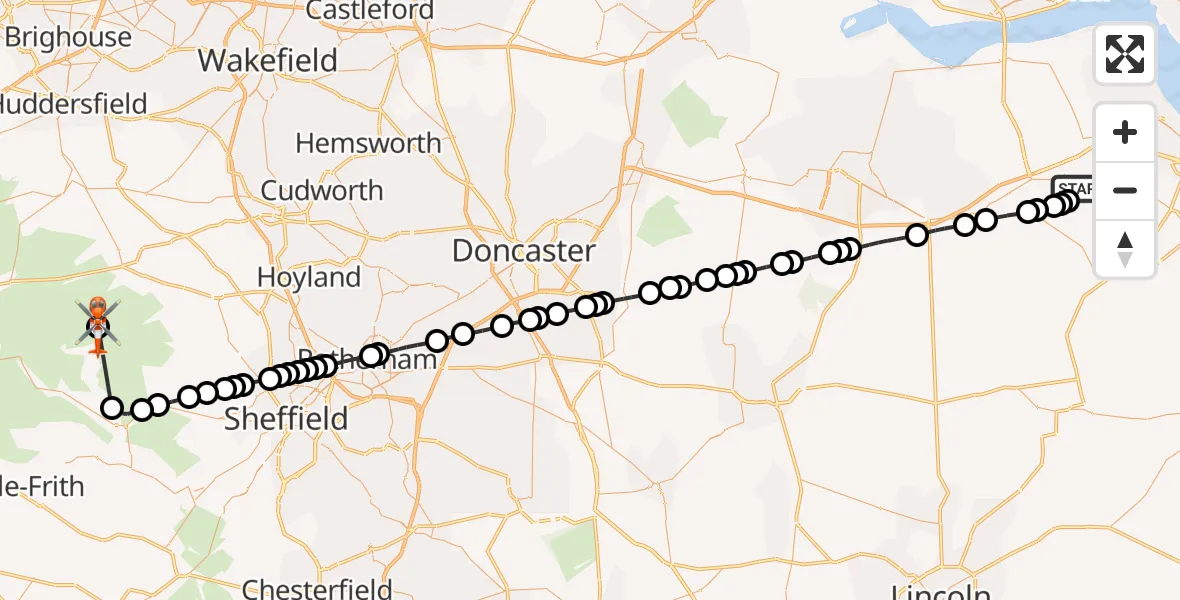 Flight route Coastguard Helicopter Humberside Airport - Bradfield, 16 October 2026, 16:36