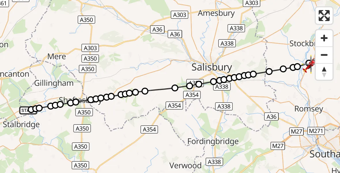 Flight route Air Ambulance Helicopter Henstridge Airfield - King's Somborne, 16 October 2026, 16:37