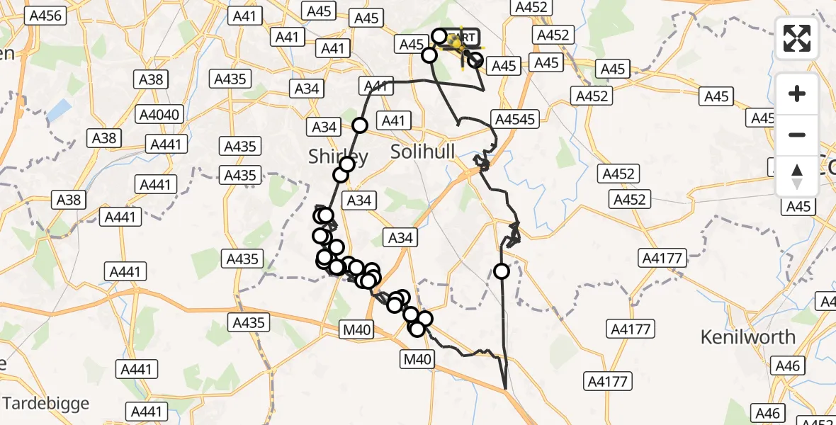 Flight route Police Helicopter Birmingham Airport - Solihull, 16 October 2026, 16:45