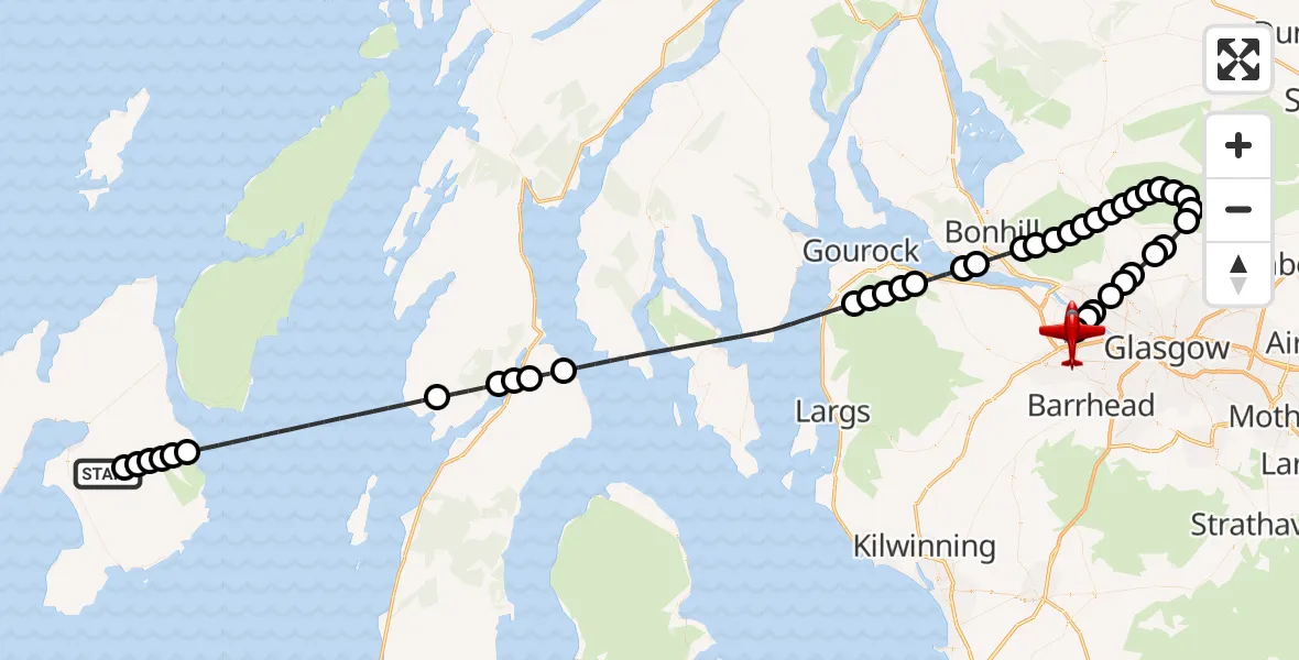 Flight route Air Ambulance Aircraft Argyll and Bute - Glasgow Airport, 16 October 2026, 16:49