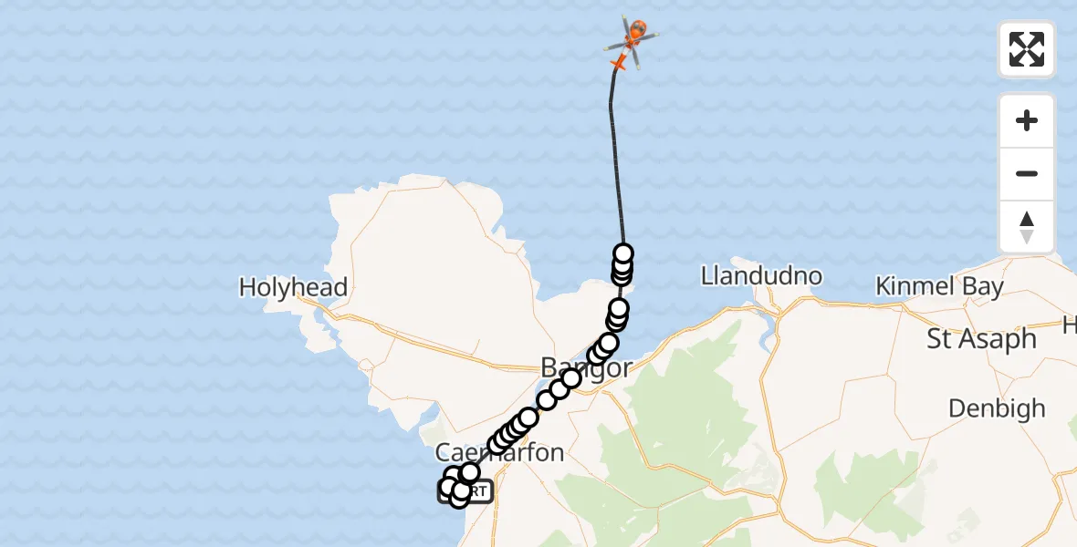 Flight route Coastguard Helicopter Caernarfon Airport - Irish Sea, 16 October 2026, 17:00