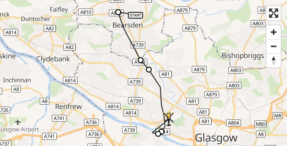 Flight route Police Helicopter Glasgow - Glasgow, 16 October 2026, 17:11