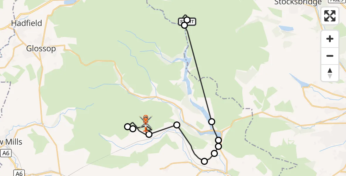 Flight route Coastguard Helicopter Bradfield - Edale, 16 October 2026, 17:16