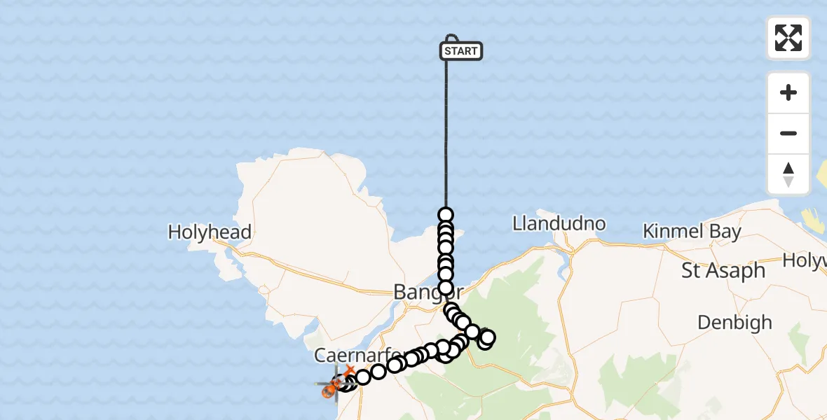 Flight route Coastguard Helicopter Irish Sea - Caernarfon Airport, 16 October 2026, 17:42
