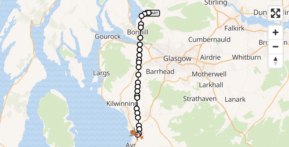 Flight route Coastguard Helicopter Drymen - Glasgow Prestwick Airport, 16 October 2026, 18:08
