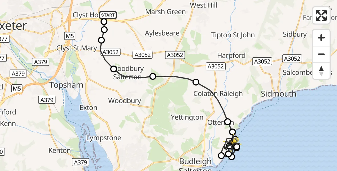 Flight route Police Helicopter Exeter International Airport - Budleigh Salterton, 16 October 2026, 18:54