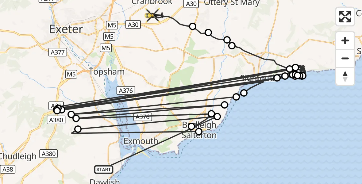 Flight route Police Helicopter Dawlish - Rockbeare, 16 October 2026, 19:09