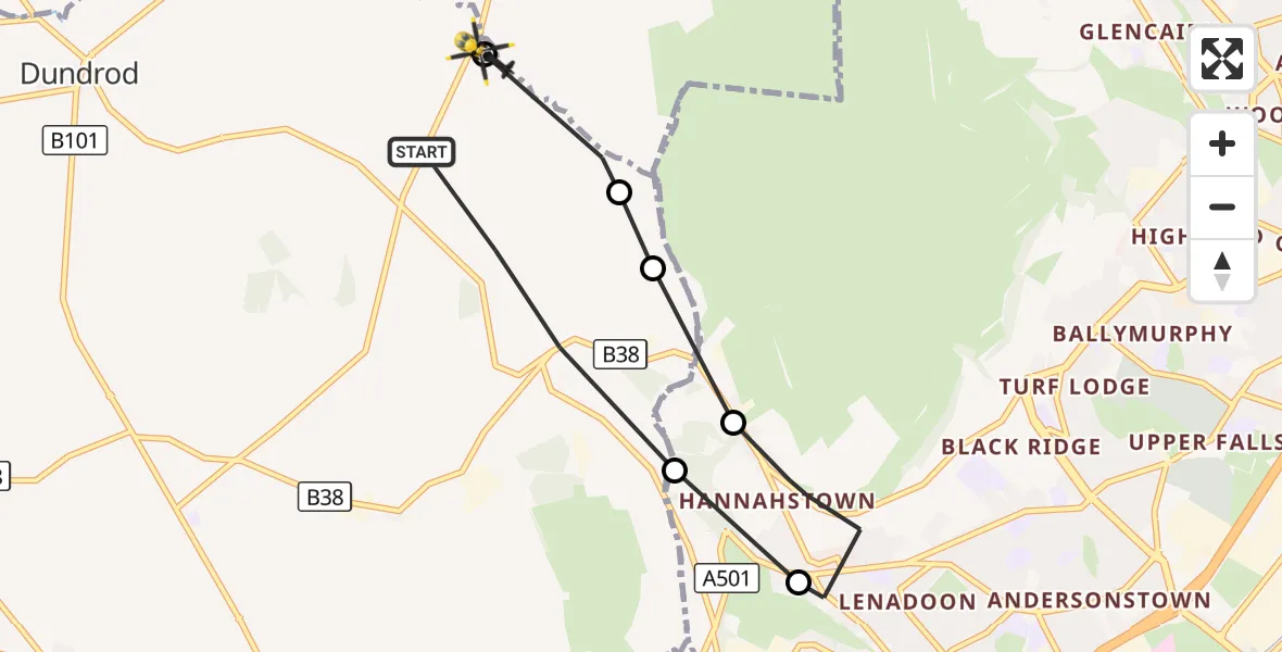 Flight route Police Helicopter Lisburn - Lisburn, 16 October 2026, 21:15