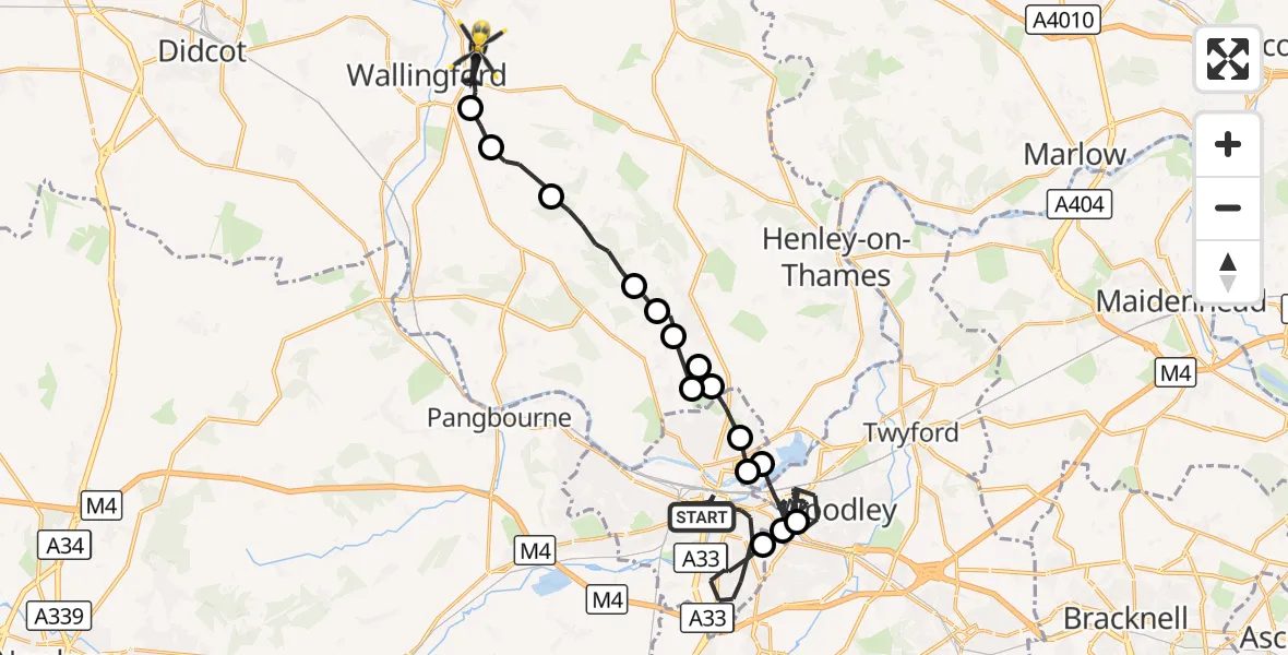 Flight route Police Helicopter Reading - Crowmarsh Gifford, 16 October 2026, 21:17