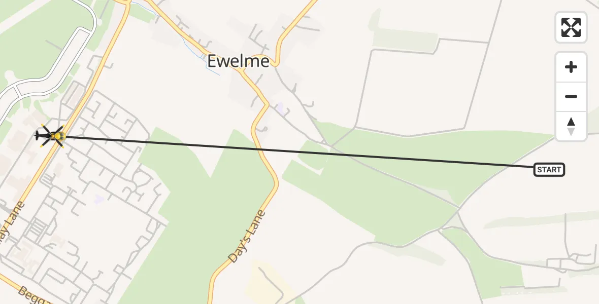 Flight route Police Helicopter Ewelme - RAF Benson, 16 October 2026, 21:43
