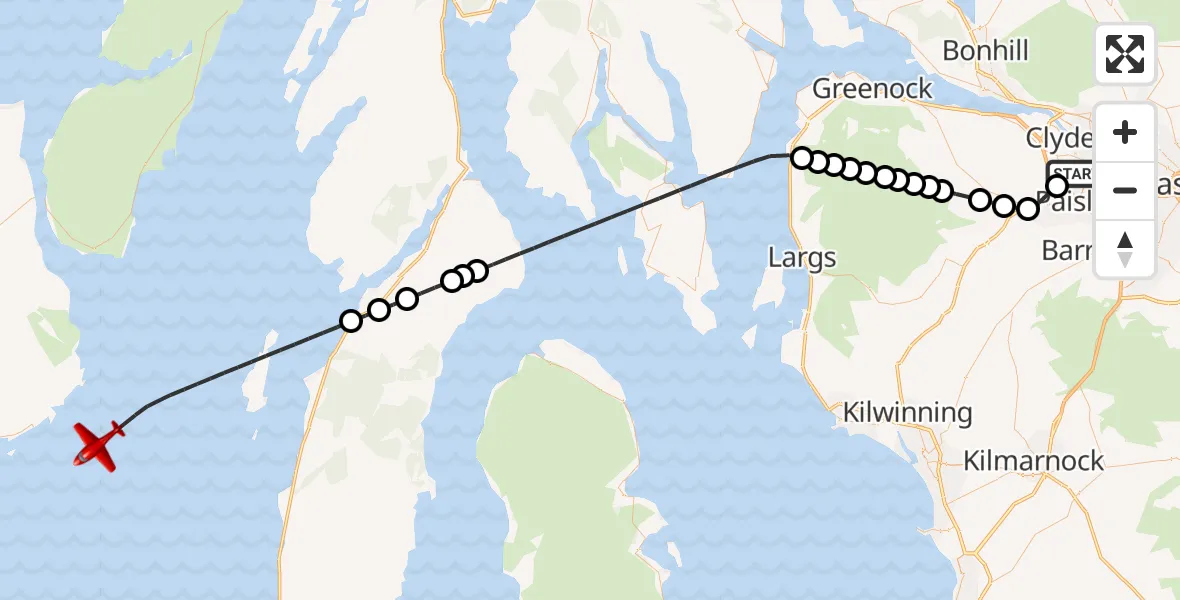 Flight route Air Ambulance Aircraft Glasgow Airport - Inner Seas, 16 October 2026, 22:15