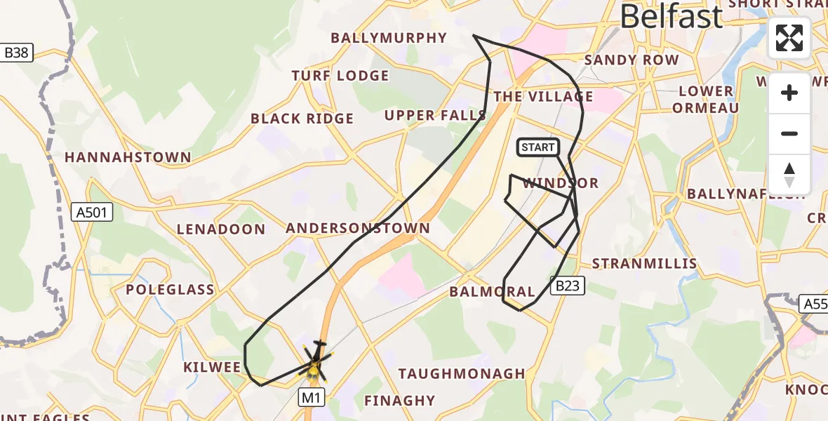 Flight route Police Helicopter Belfast City District - Belfast City District, 16 October 2026, 22:45