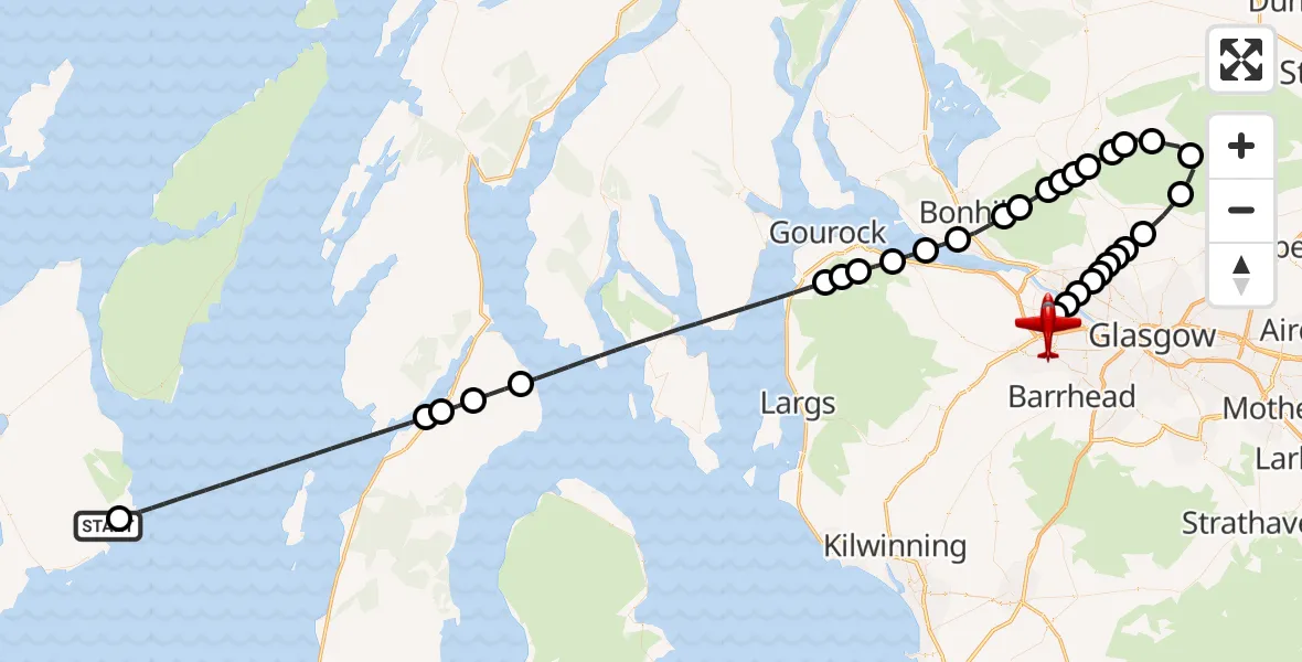 Flight route Air Ambulance Aircraft Kintour - Glasgow Airport, 16 October 2026, 23:26
