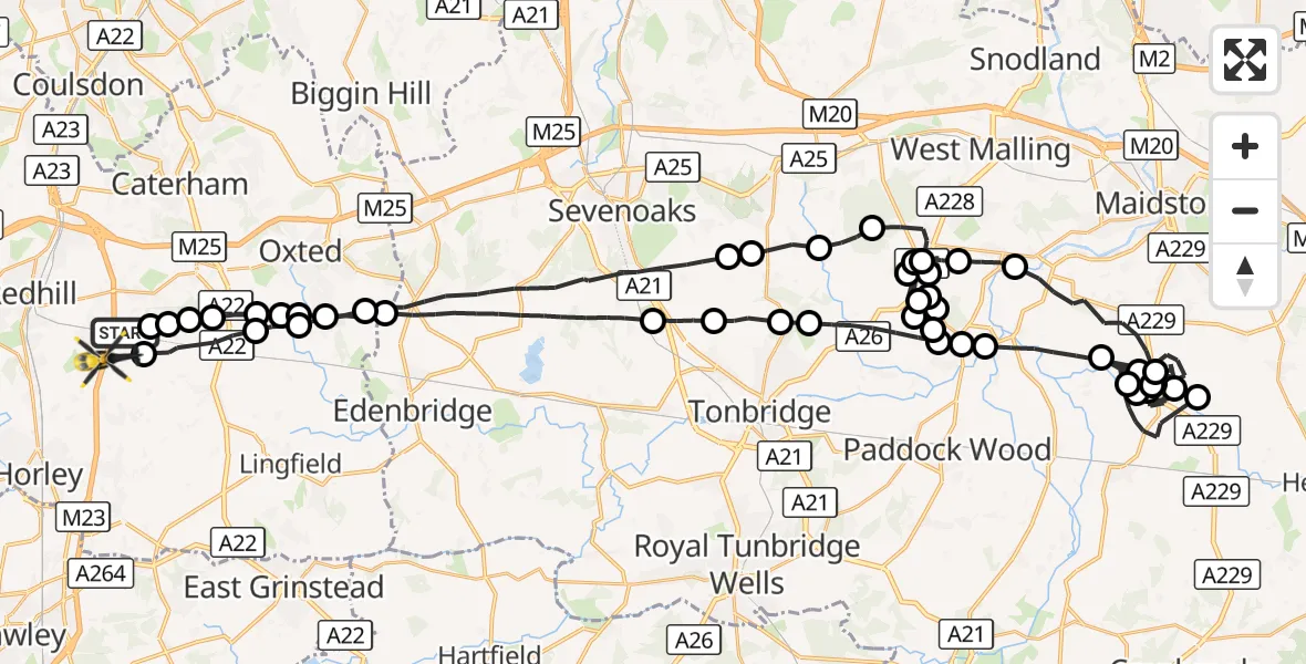 Flight route Police Helicopter South Nutfield - South Nutfield, 16 October 2026, 23:49