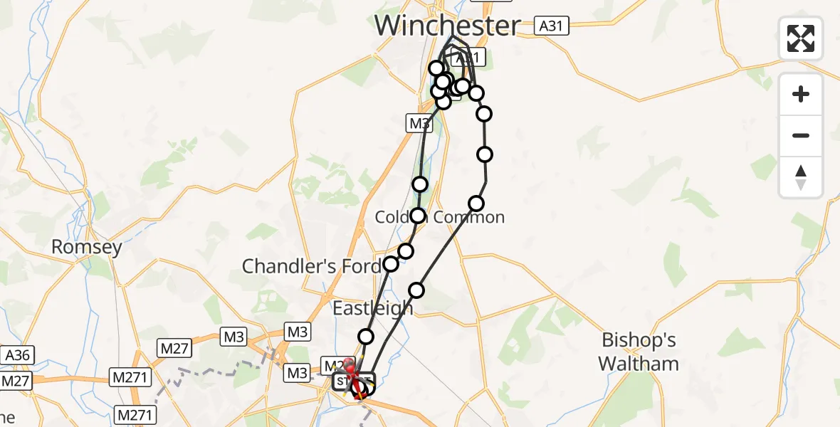 Flight route Air Ambulance Helicopter Southampton Airport - Southampton Airport, 17 October 2026, 00:17