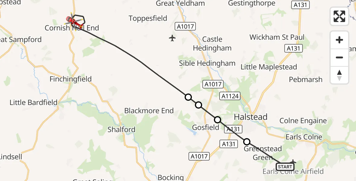 Flight route Air Ambulance Helicopter Braintree - Braintree, 17 October 2026, 07:55