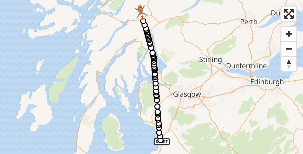 Flight route Coastguard Helicopter Glasgow Prestwick Airport - Argyll and Bute, 17 October 2026, 08:01