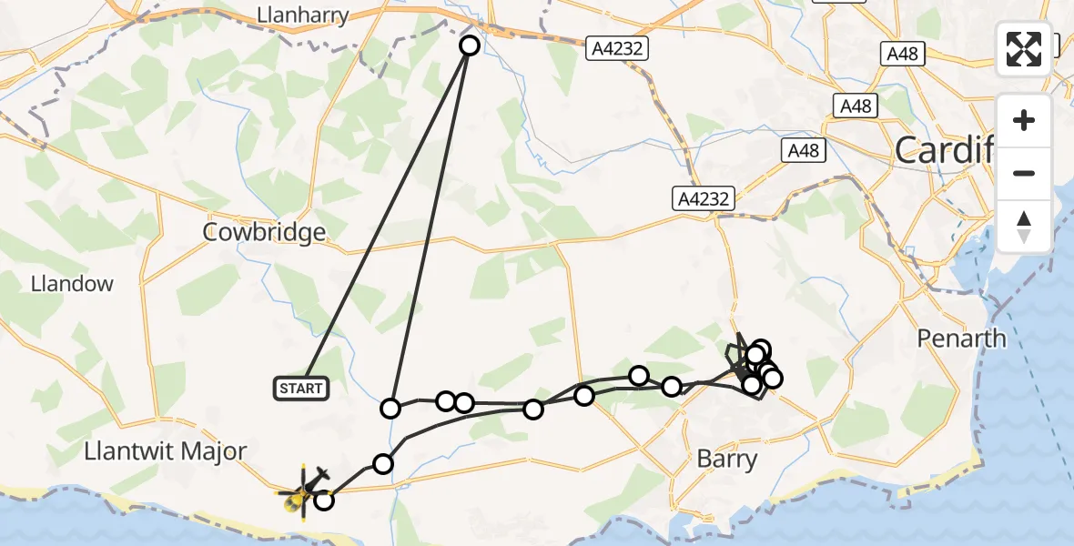 Flight route Police Helicopter St Mary Church - MOD St Athan, 17 October 2026, 08:24