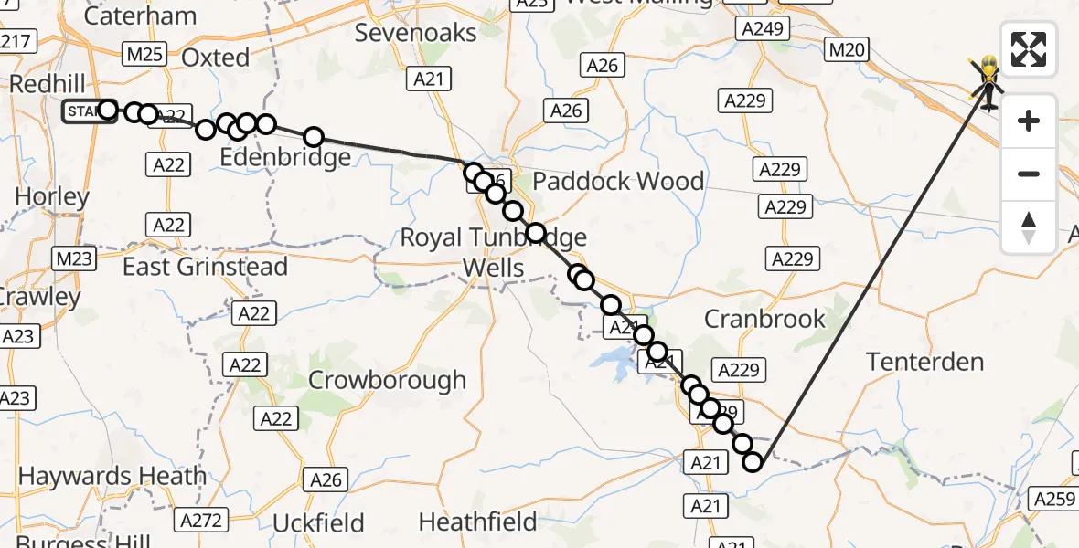 Flight route Police Helicopter South Nutfield - Maidstone, 17 October 2026, 08:49