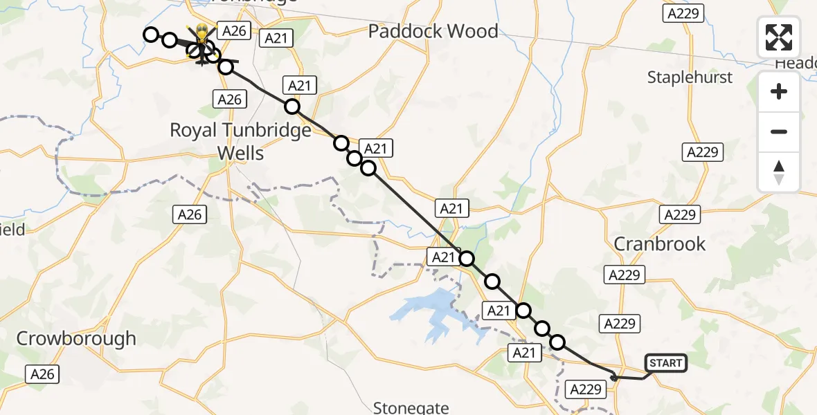 Flight route Police Helicopter Hawkhurst - Bidborough, 17 October 2026, 09:15