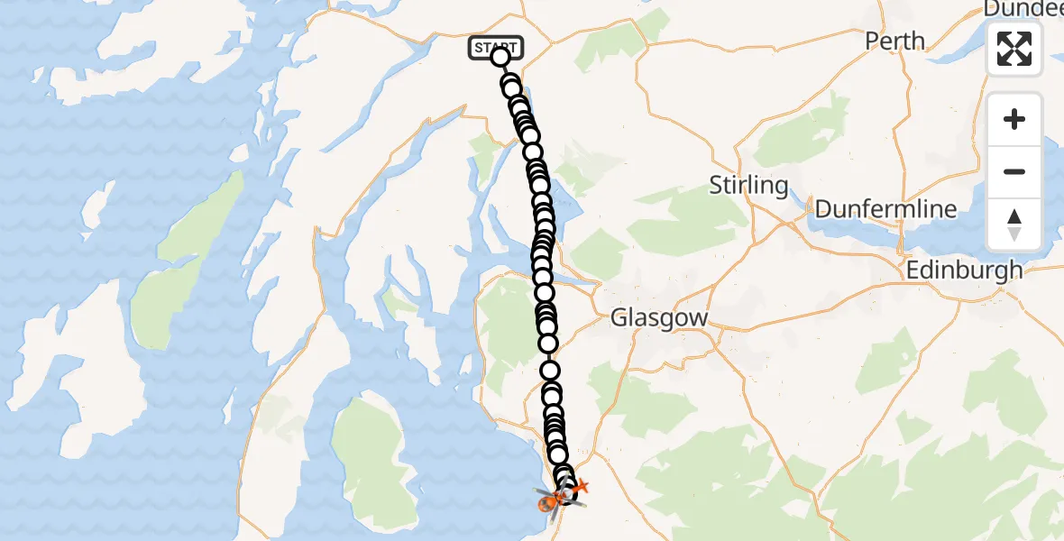 Flight route Coastguard Helicopter Coire Aonaich - Glasgow Prestwick Airport, 17 October 2026, 09:28