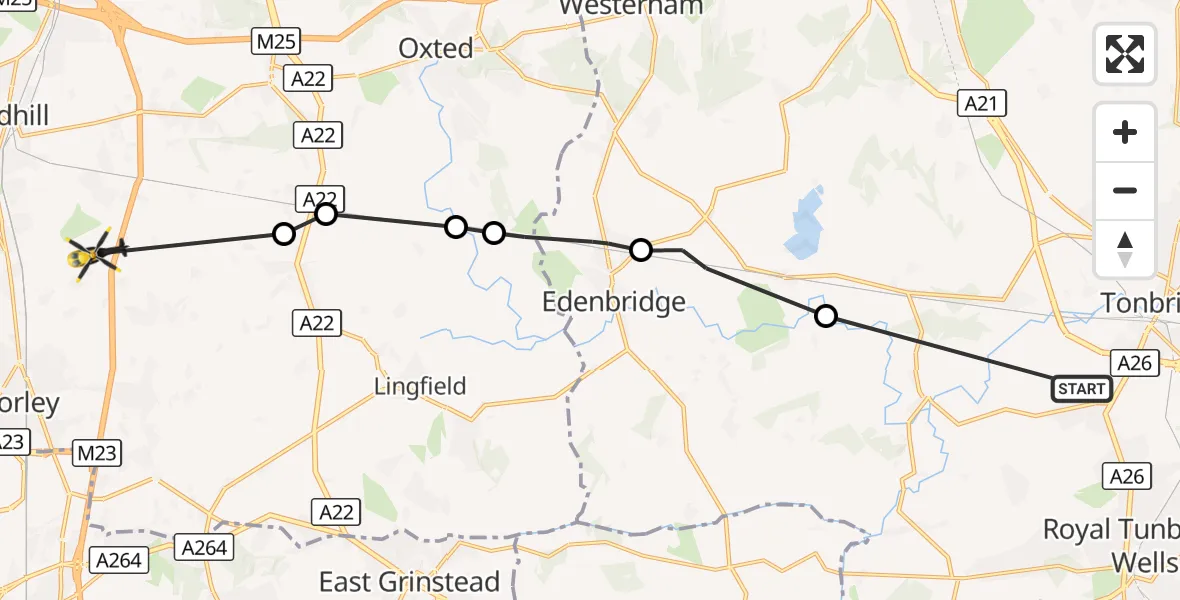 Flight route Police Helicopter Bidborough - Tandridge, 17 October 2026, 09:29