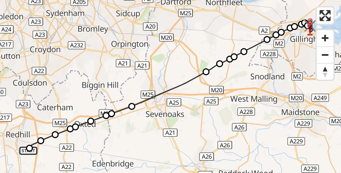 Flight route Air Ambulance Helicopter Redhill Aerodrome - Gillingham, 17 October 2026, 09:38