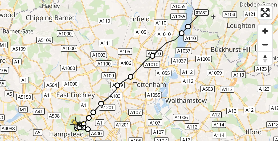 Flight route Police Helicopter Sewardstonebury - Highgate, 17 October 2026, 09:45