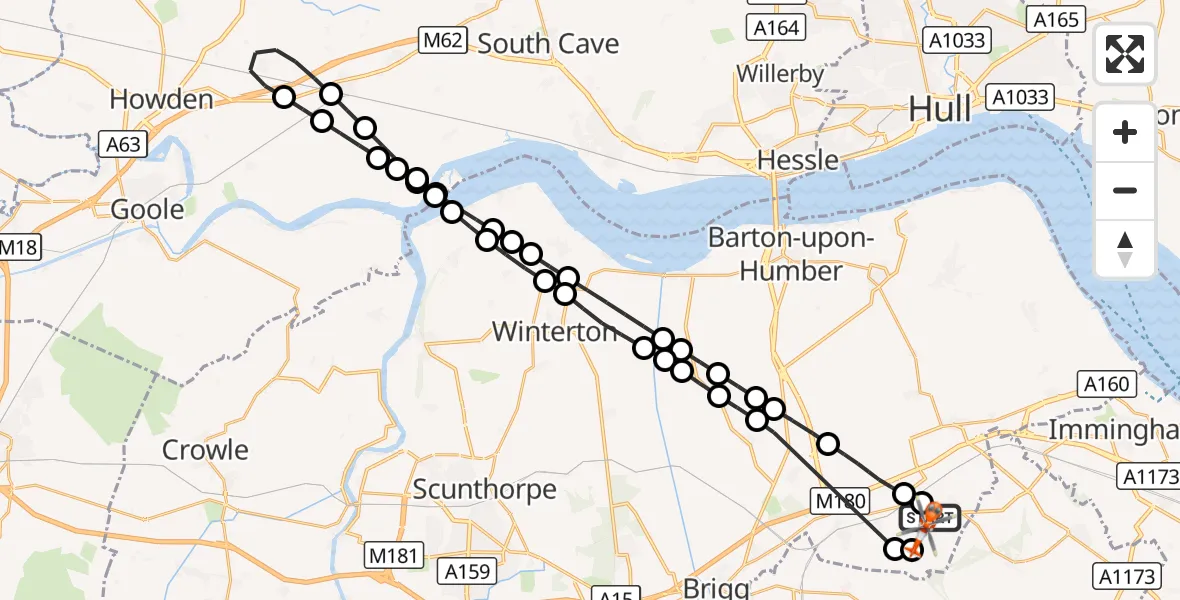 Flight route Coastguard Helicopter Humberside Airport - Humberside Airport, 17 October 2026, 09:48