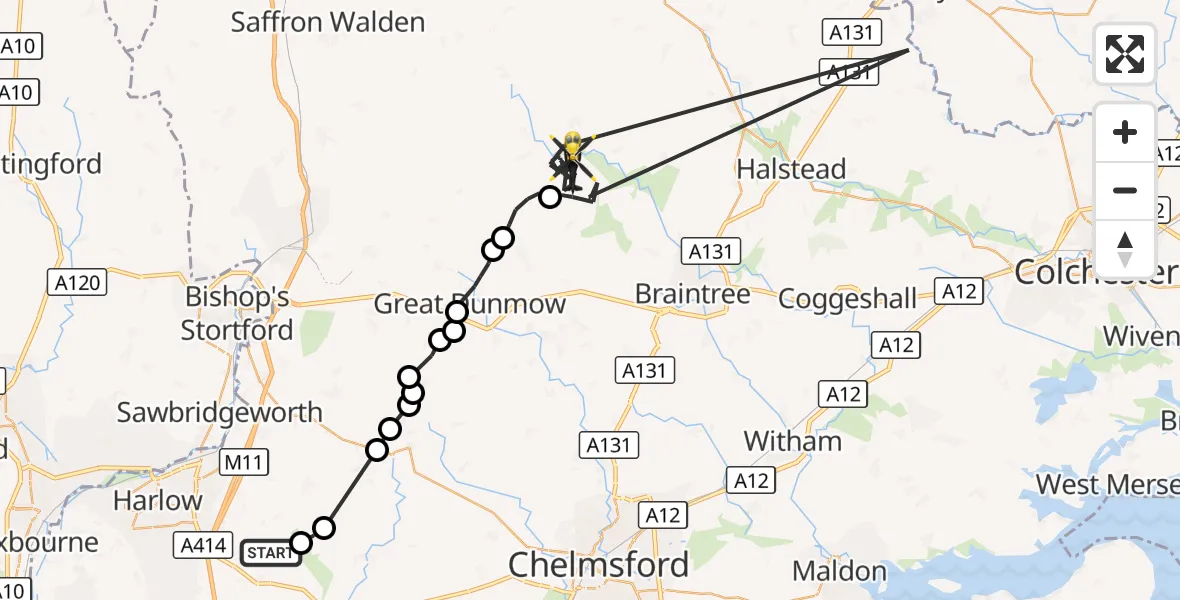 Flight route Police Helicopter Magdalen Laver - Braintree, 17 October 2026, 10:03