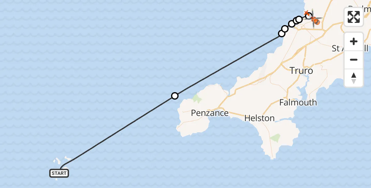 Flight route Coastguard Helicopter North Atlantic Ocean - Cornwall Airport Newquay, 17 October 2026, 10:09