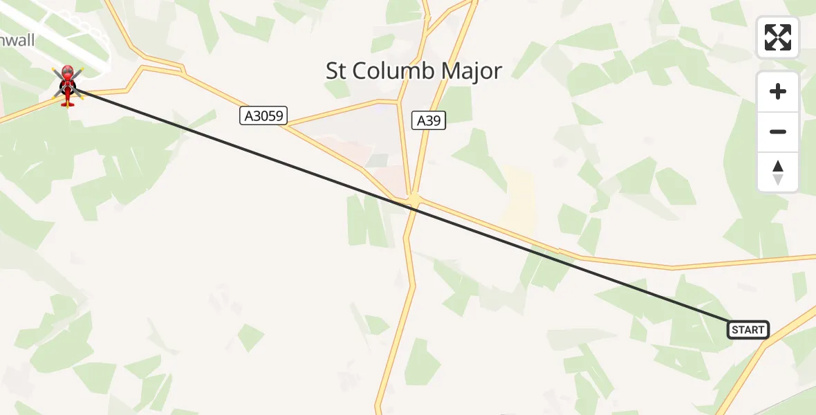 Flight route Air Ambulance Helicopter St. Columb Major - Cornwall Airport Newquay, 17 October 2026, 10:24