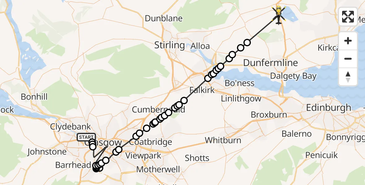 Flight route Police Helicopter Glasgow - Kinross, 17 October 2026, 10:31