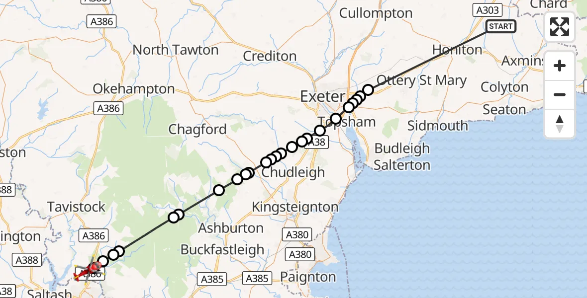 Flight route Air Ambulance Helicopter Stockland - Roborough, 17 October 2026, 10:32